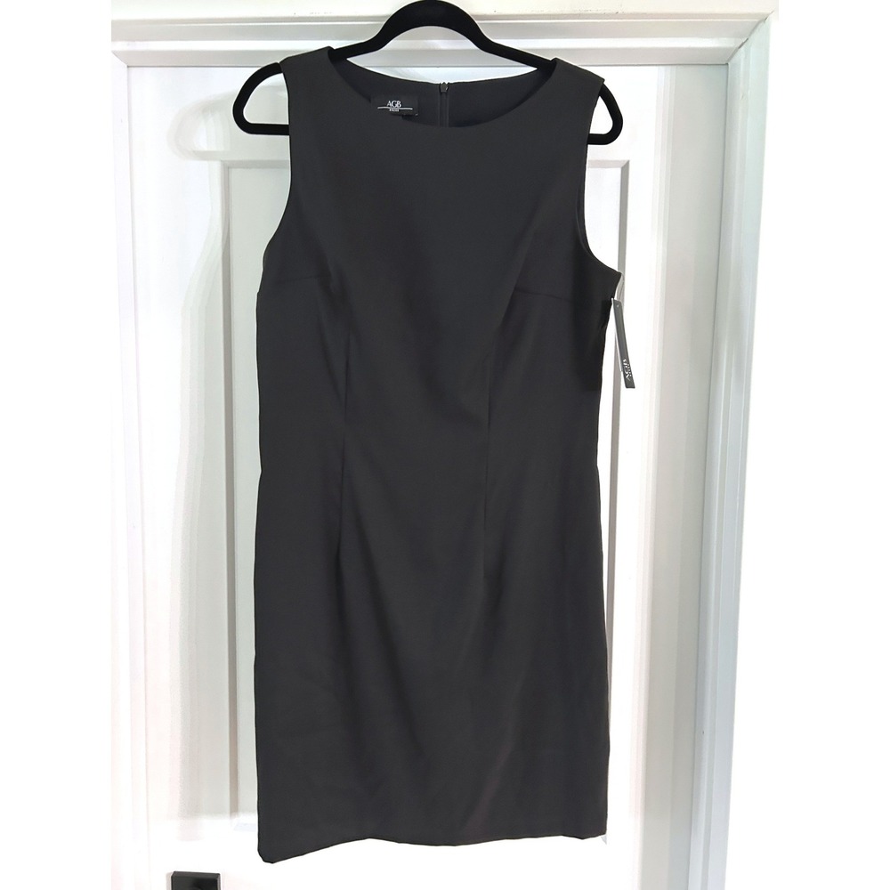 NEW AGB Dress Womens 12 Black Sleeveless Sheath Prada Fabric Minimalist Formal